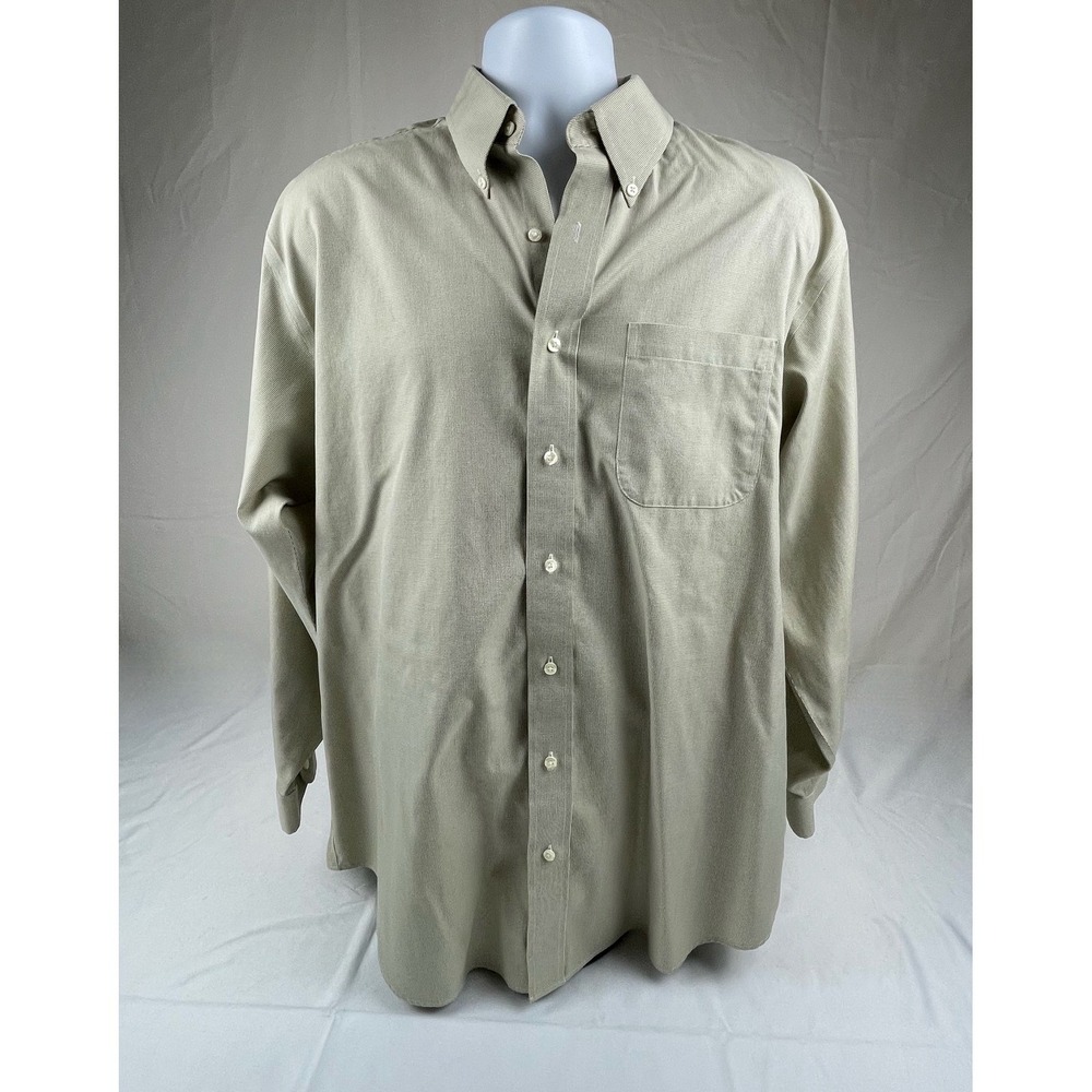 Jos. A. Bank Mens Long Sleeve Button Down Shirt Tan Khaki Large Dress Shirt